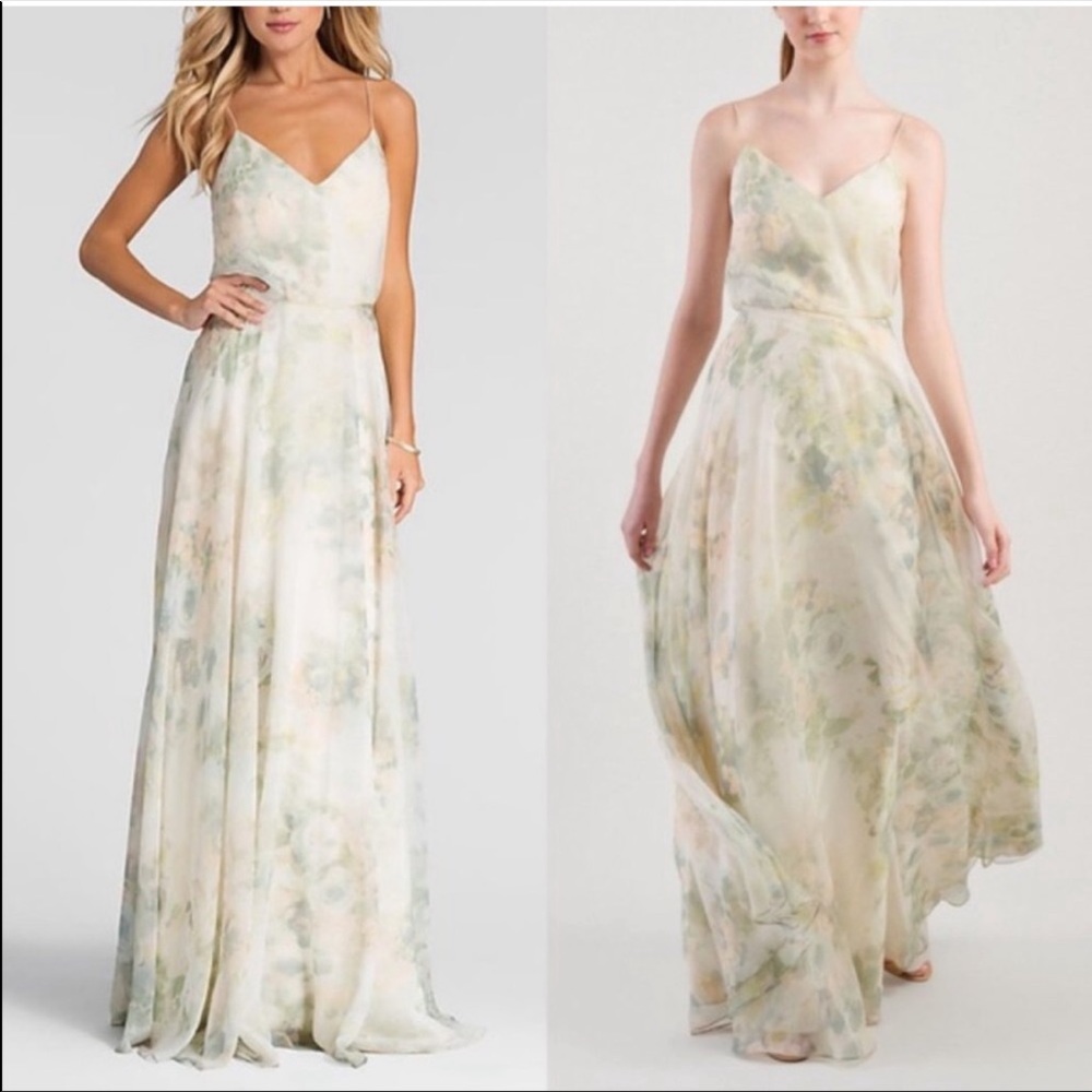 Jenny Yoo Floral Maxi Dress - Cream and Green